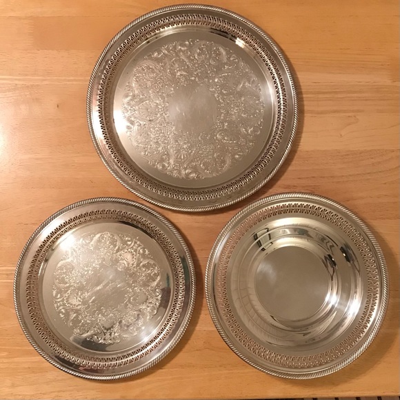 3pc “pure/fine” silver serving set includes a sml, lrg tray & matching bowl - Picture 3 of 12